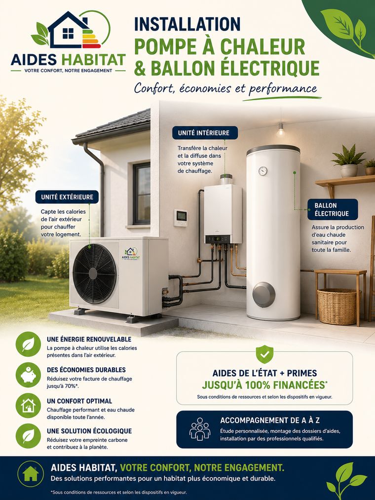 Installation pompe à chaleur et ballon électrique Aides Habitat